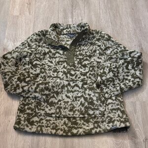 Olive Green & Cream Sherpa Pullover Hoodie